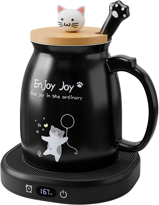 Cat Mug Coffee Mug Warmer Set for Desk Electric Heated Tea Cup Candle Plate