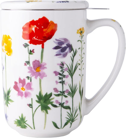 AmorArc Tea Cup With Infuser and Lid, 18oz Loose Leaf Tea Mug With Steeper | Porcelain Tea Mug With Infuser and Lid, Large Strainer Tea Cup with Lid for Tea, Coffee Mug for House-warming Birthday Gift