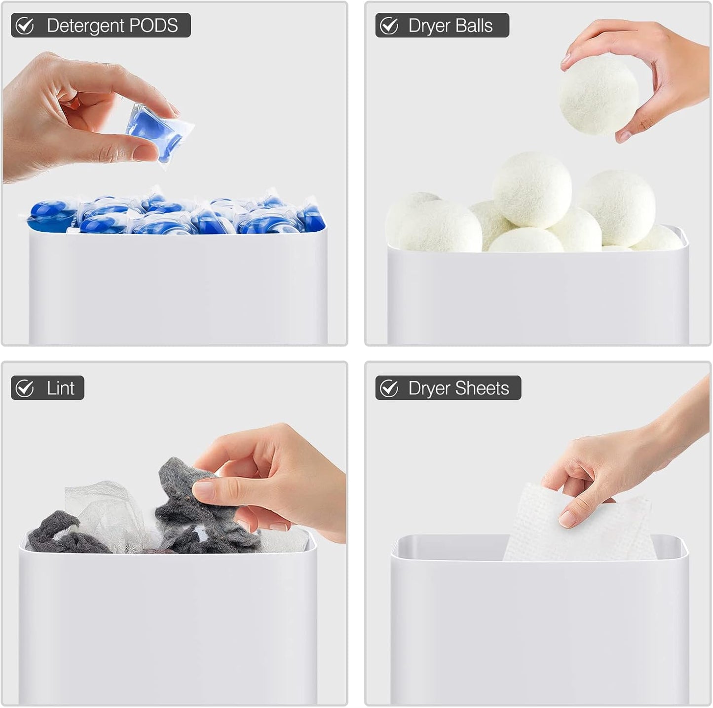 MoKo Magnetic Lint Bin for Laundry Room, White | Wide organizer holds lint, dryer sheets and detergent pods; magnetic back supports up to 4.4 lb, or use the hanging hole.
