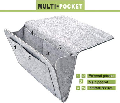 Bedside Caddy Organizer Storage Pocket Small Things Holder, Gray | Simple and Durable Storage Solution for Home, College, Dorm, Bunk, Sofa