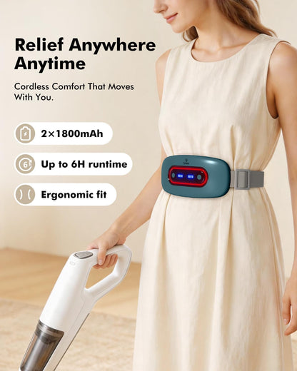Portable Cordless Menstrual Heating Pad with 4 Heat Levels and 4 Massage Modes,Electric, Fast Large Heating Belly Wrap Belt (Black)
