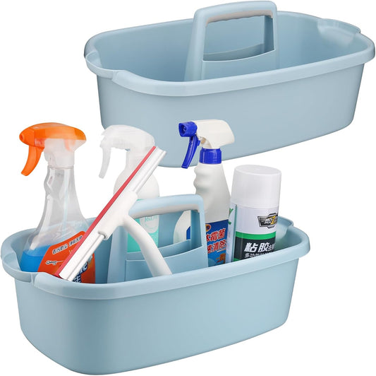 Cleaning Caddy Organizer with Handle, Gray Plastic Bucket for Cleaning Supplies Products, Cleaning Tool Storage Tote, 2 Pack