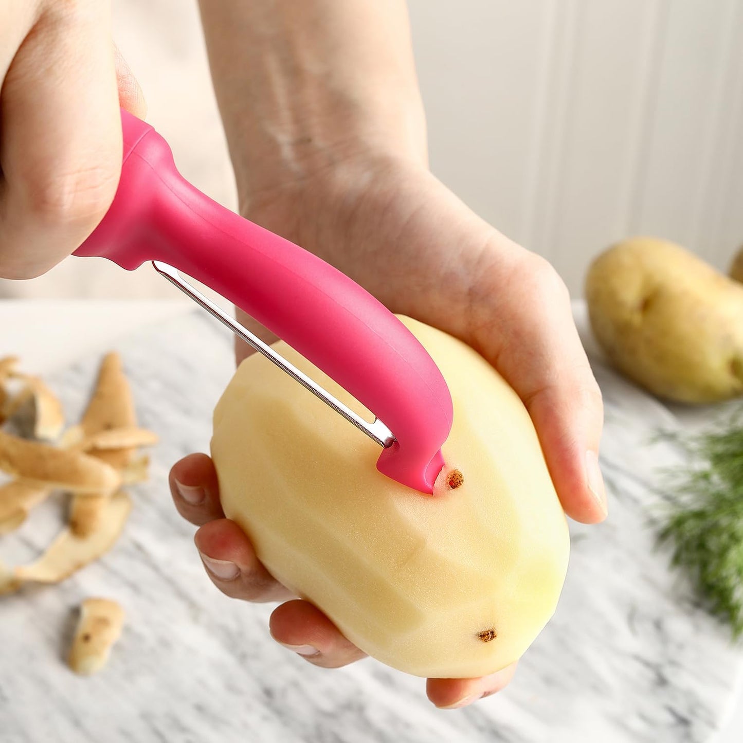 Spring Chef Swivel Potato Peeler for Kitchen w/ Soft Grip Handle, Mango | Premium Vegetable Peeler w/ Sharp Stainless Steel Blades, Multifunctional Food Peeler for Apple, Carrot, Cucumber, Fruit