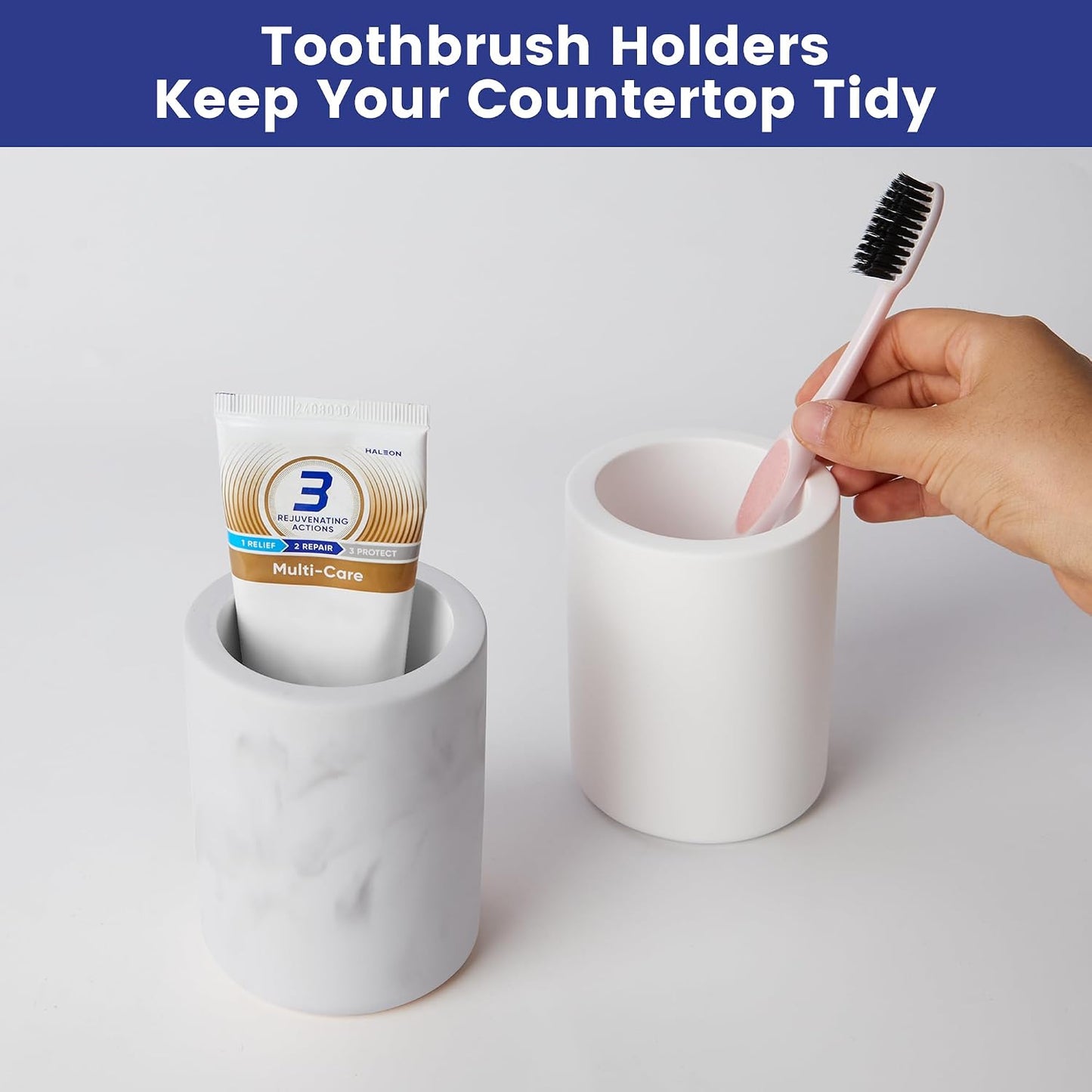 Drying Stone Toothbrush Holder, Diatomite Toothbrush Holders for Bathroom Counter, Quick Drying Electric Toothbrush and Toothpaste Holder Bathroom Organizer, Marble White