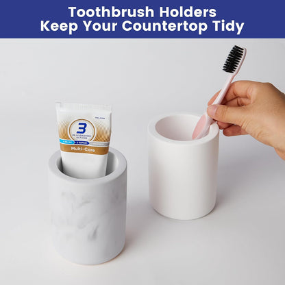 Drying Stone Toothbrush Holder, Diatomite Toothbrush Holders for Bathroom Counter, Quick Drying Electric Toothbrush and Toothpaste Holder Bathroom Organizer, Marble White