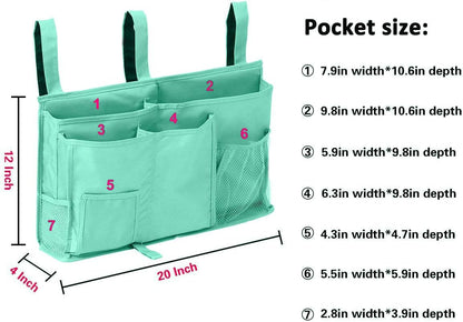 Createy Bedside Caddy Hanging Organizer Storage Bag Pocket for Bunk and Hospital Beds, College Dorm Rooms, Baby Bed Rails, Camp - 4 Pockets and 2 Hooks