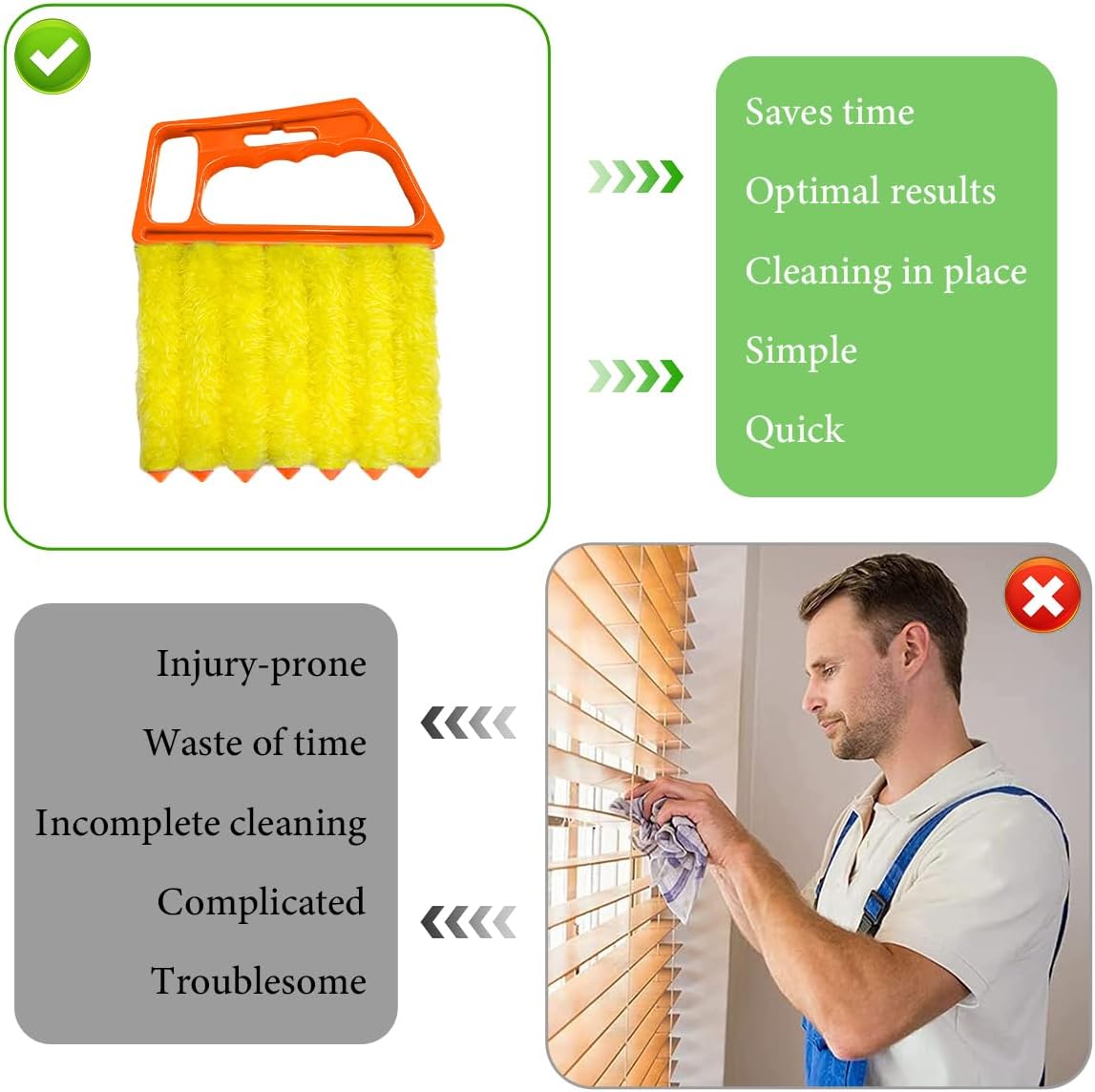 DXNQ 2 PCS Blind Cleaner Duster Tool, Window Venetian Hand-held 7 Finger Dusting Cleaner Brush, Blinds Cleaning Brush Tool for Window Shutters Air Conditioner, Car Accessories (Blue+Green)