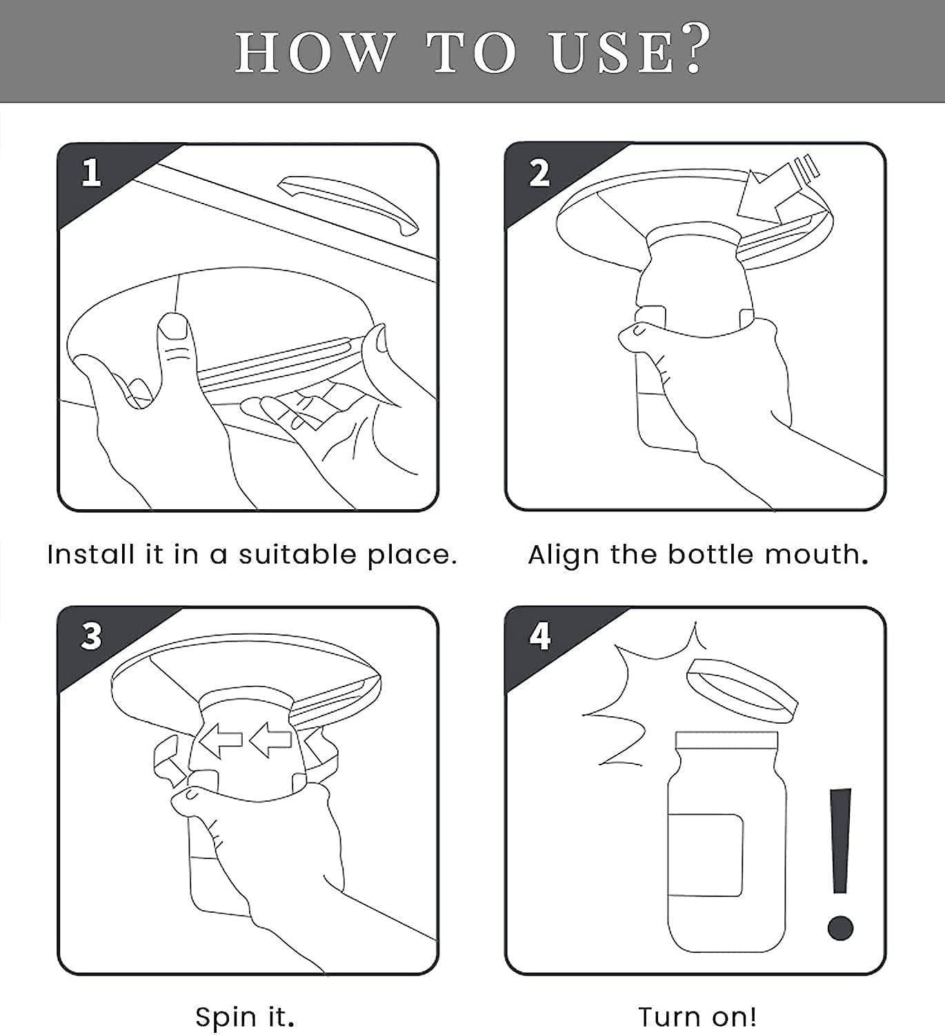 Jar Opener - Under Cabinet, for Seniors With Arthritis or Weak Hands | Under Counter Can, Jar Lid, Bottle Cap Opener Tool