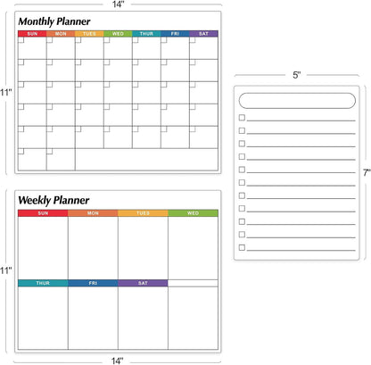 Dry Erase Magnetic Calendar for Refrigerator, 3 Pack- Monthly & Weekly & Daily Planner Magnet Whiteboard for Fridge Wall Door - Shopping, Meal/Menu, To Do List, Family Schedule Planning Board, 14"x11"