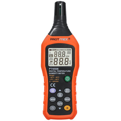 PT6508 Temperature Humidity Meter - Wet Bulb for Indoor/Outdoor | Digital Thermometer Hygrometer Monitor with Ambient, Dew Point, MIN, MAX, Data Hold, LCD Backlight