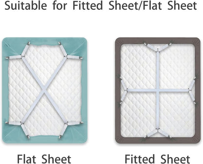 Bed Sheet Straps/Fitted Sheet Holders for Corners - Keep Your Bed Sheets Firm & Tight with Premium Bed Scrunchies, Sheet Clips White-2Pack