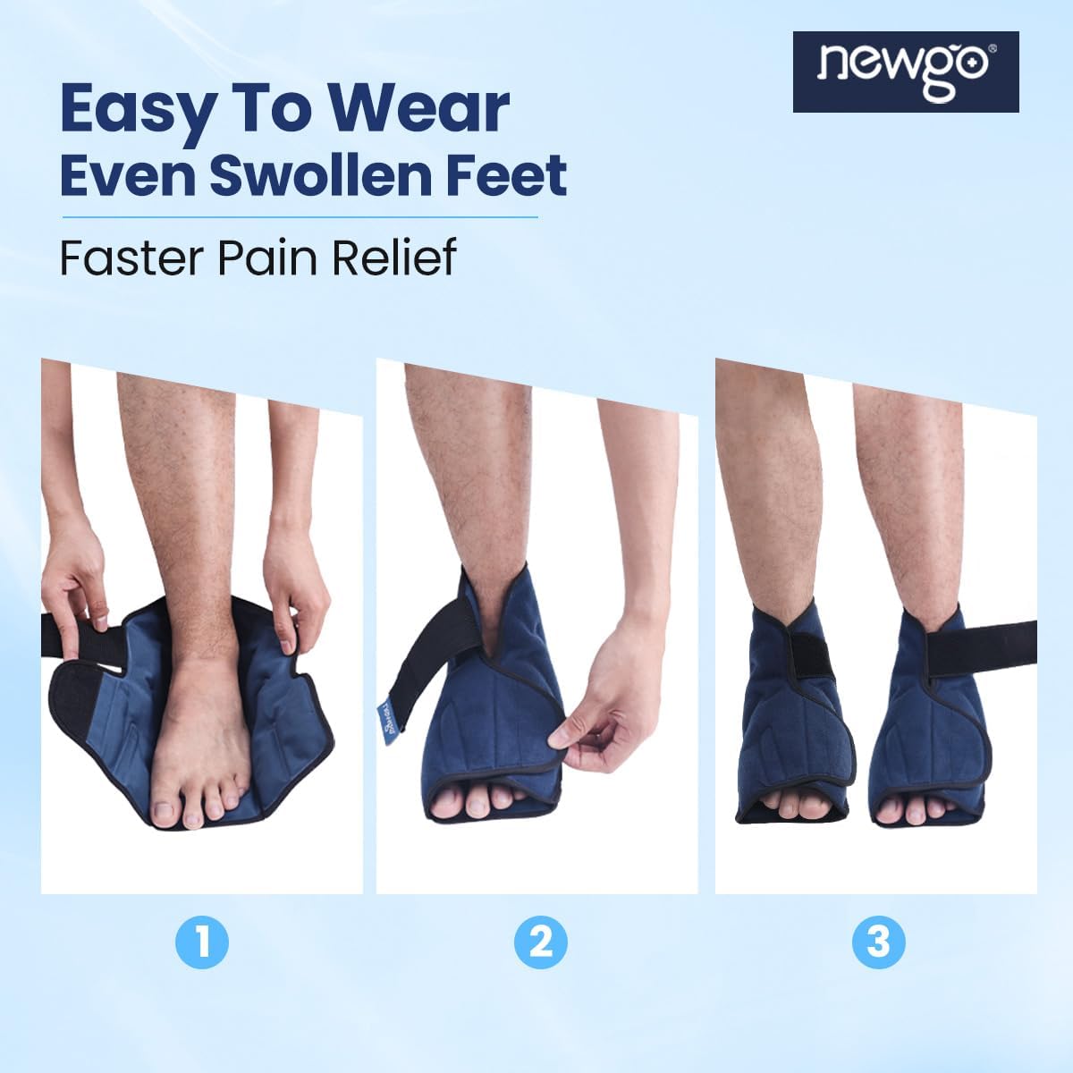 NEWGO Ice Pack for Foot Injuries Recovery, Blue | Reusable Gel Ice Wraps for Heel, Ankle, Soothes Plantar fasciitis, Bunion Surgery Pain, Ideal for Injury Recovery