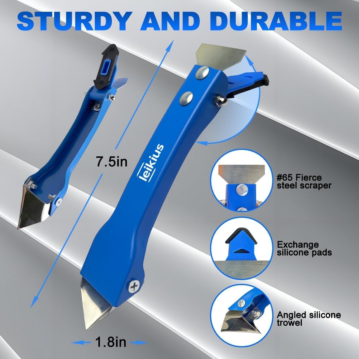 3 in 1 Silicone Caulking Tool, High Quailty Grout Removal Tool and Sealant Finishing Scraper with Stainless Steelhead, Caulk Remover Tool Kit for Window, Kitchen, Floor, and Sink Joint