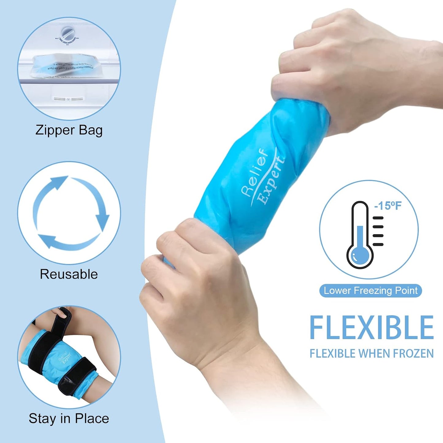 Relief Expert Knee Ice Pack Wrap Around Entire Knee, Large Ice Pack for Leg Soothing Discomfort, Reusable Ice Wraps with Cold Compress for Musclar Relaxation, Post-Workout Recovery,XL