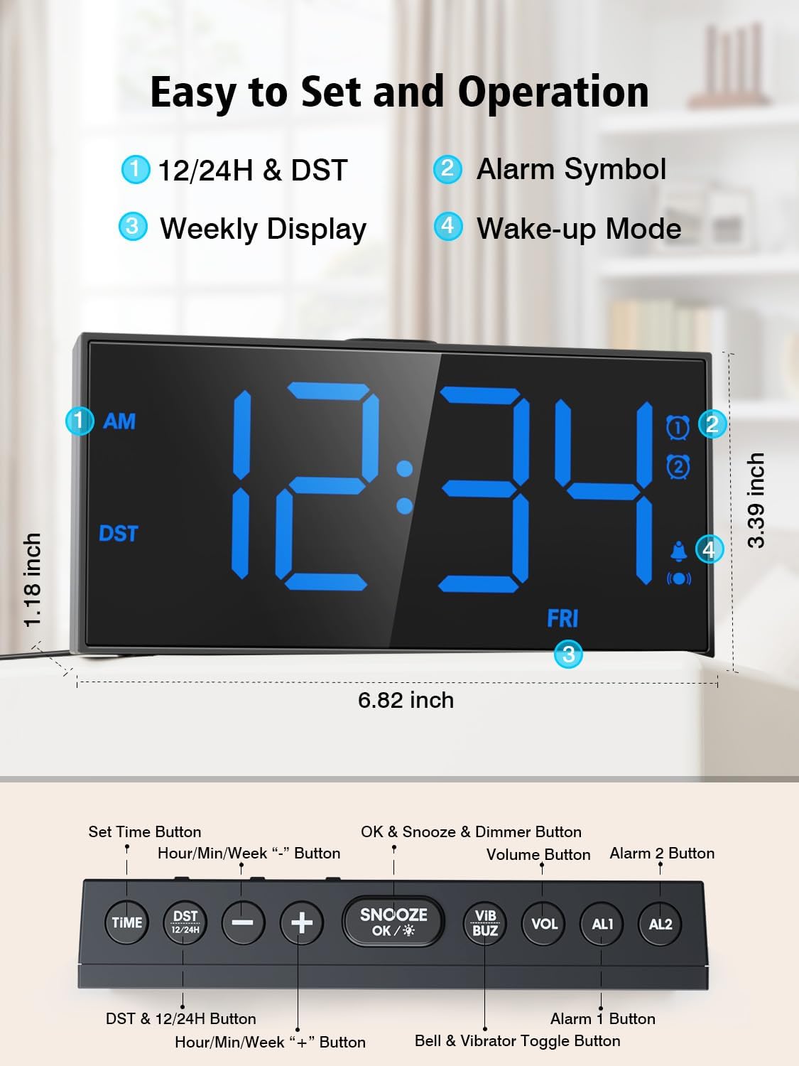 Vibrating Alarm Clock for Heavy Sleepers with Bed Shaker, 116dB Dual Alarms