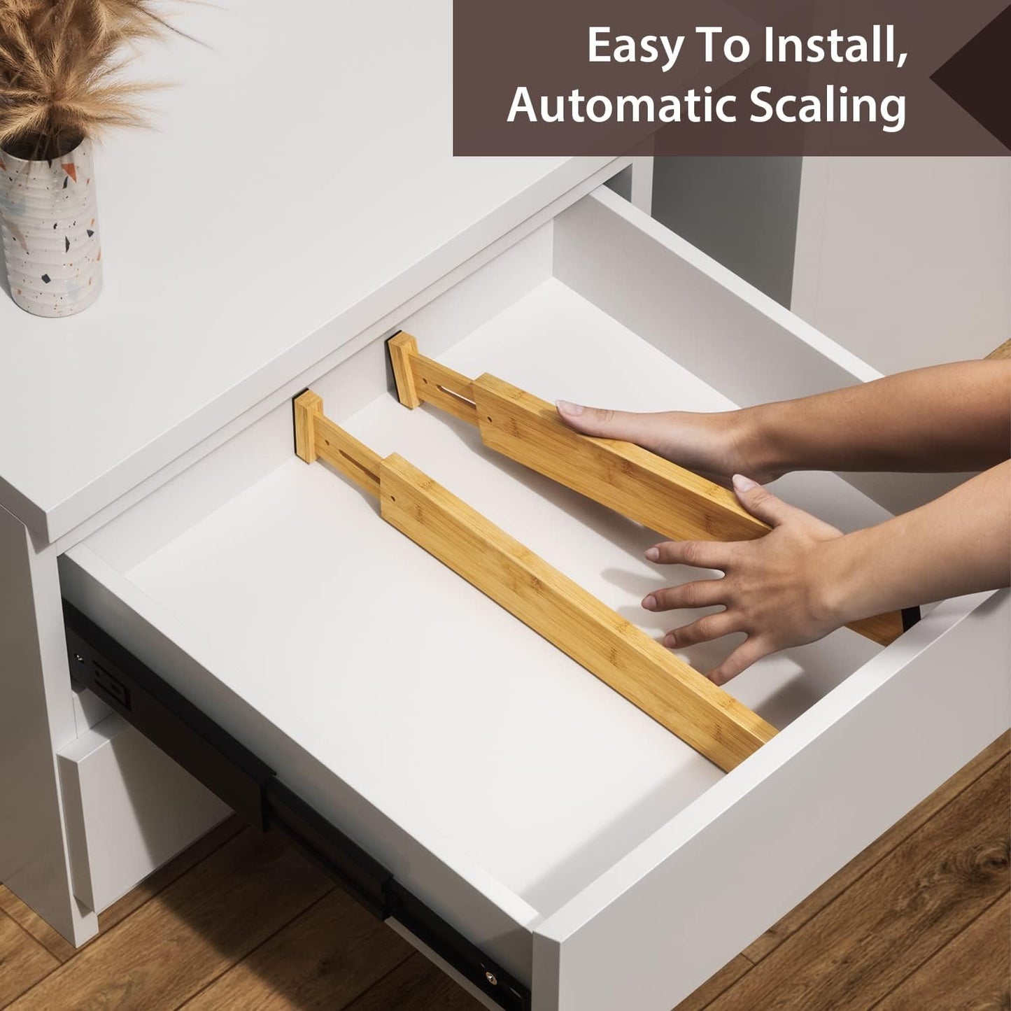 4 PCS Drawer Divider, 17"-22" Adjustable Bamboo Drawer Dividers Organizers, Expandable Separators for Kitchen, Clothes, Dressers, Home, Office