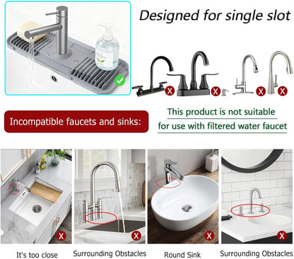 Silicone Faucet Mat, EK-Memory-fish Kitchen Faucet Mat Silicone Faucet Drip Catcher with Cuttable Circular Central for Kitchen Sink, Tailor-Made for Faucets with Deck Plate (Black)