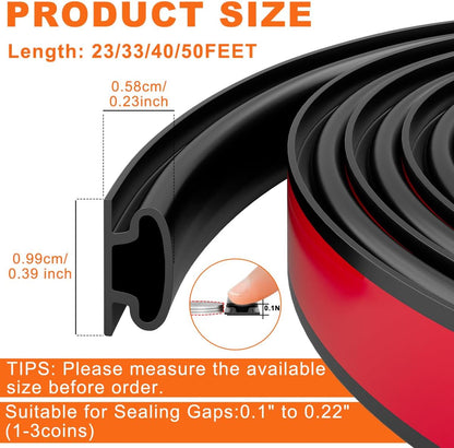 Black Rubber Weather Stripping Door Seal Strip, D Shape Door Weather Seal Strip, Self-Adhesive Soundproofing Frame Insulation Tape for Doors Frame/Window Seal,Blocks Cold Drafts Noise