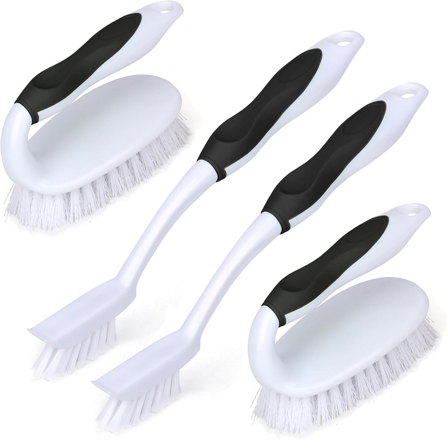 Scrub Brush Set, 4 Pack Deep Cleaning Brush Kit, Green | 2 Scrub Brush, 2 Tile & Grout Brush with Built-in Scraper, Household Commercial Scrubber for Floor, Shower, Pool Wall, Tub