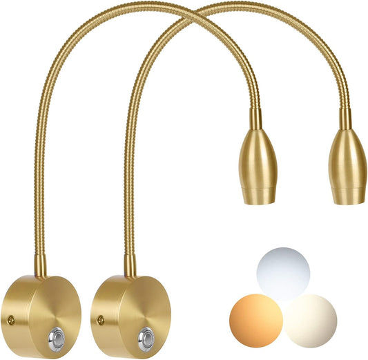 Adust Bedside Reading Light, Bedroom Reading Lamp, 3W LED Touch Dimmable Brightness Minimalist Wall Headboard Reading Lamp, Adjustable Colour Temperature, 3000k, 4000k, 6000k (Gold)