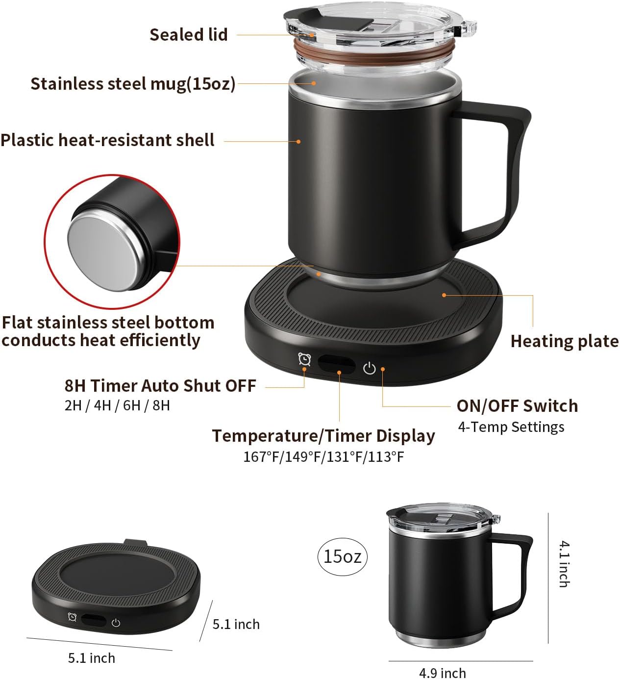 Coffee Mug Warmer + Mug Set, Cup Warmer for Desk, Candle Warmer with Timer | Electric Beverage Milk Tea Hot Drinks Warmer, 4 Temp Setting, 8H Auto Shut off Timer, Home Office Birthday Present
