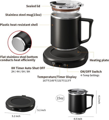 Coffee Mug Warmer + Mug Set, Cup Warmer for Desk, Candle Warmer with Timer | Electric Beverage Milk Tea Hot Drinks Warmer, 4 Temp Setting, 8H Auto Shut off Timer, Home Office Birthday Present