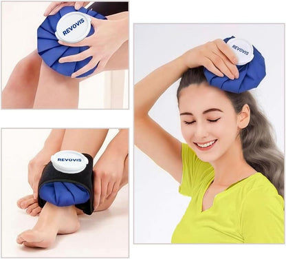 Ice Cold Pack Reusable Ice Bags Hot Water Bag for Injuries, Hot & Cold Therapy and Pain Relief with Elastic Breathable Support Wrap, 4-Pack, 3 Sizes (6"/9"/11") For Hot Therapy is 60℃ (4 IN 1)