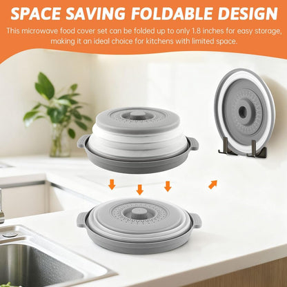 Collapsible Microwave Splatter Cover for Food with Base Mat,Silicone Microwave Plate Cover,Vented Silicone Splatter Guard Lid Vegetable Fruit Colander for Even Heatin(27 * 9.5cm,COLOR:Grey)