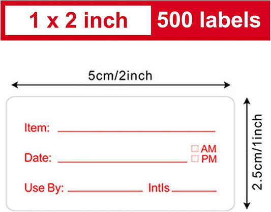 500 Pieces Dissolvable Food Labels,1 x 2inch Food Date Stickers Labels Freezer Labels for Food Containers, Easy to Write On(red)