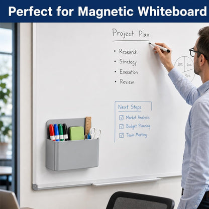 Magnetic Pencil Pen Holder, 2 PCS Magnetic Dry Erase Marker Holder for Whiteboard, Black White Magnet Storage Pencil Cup Case Fridge Organizers Locker Accessories for Office School Teacher Must Haves