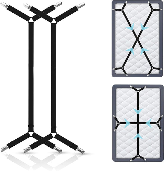 Bed Sheet Holder Straps, Adjustable Elastic, 2pcs Set, Black