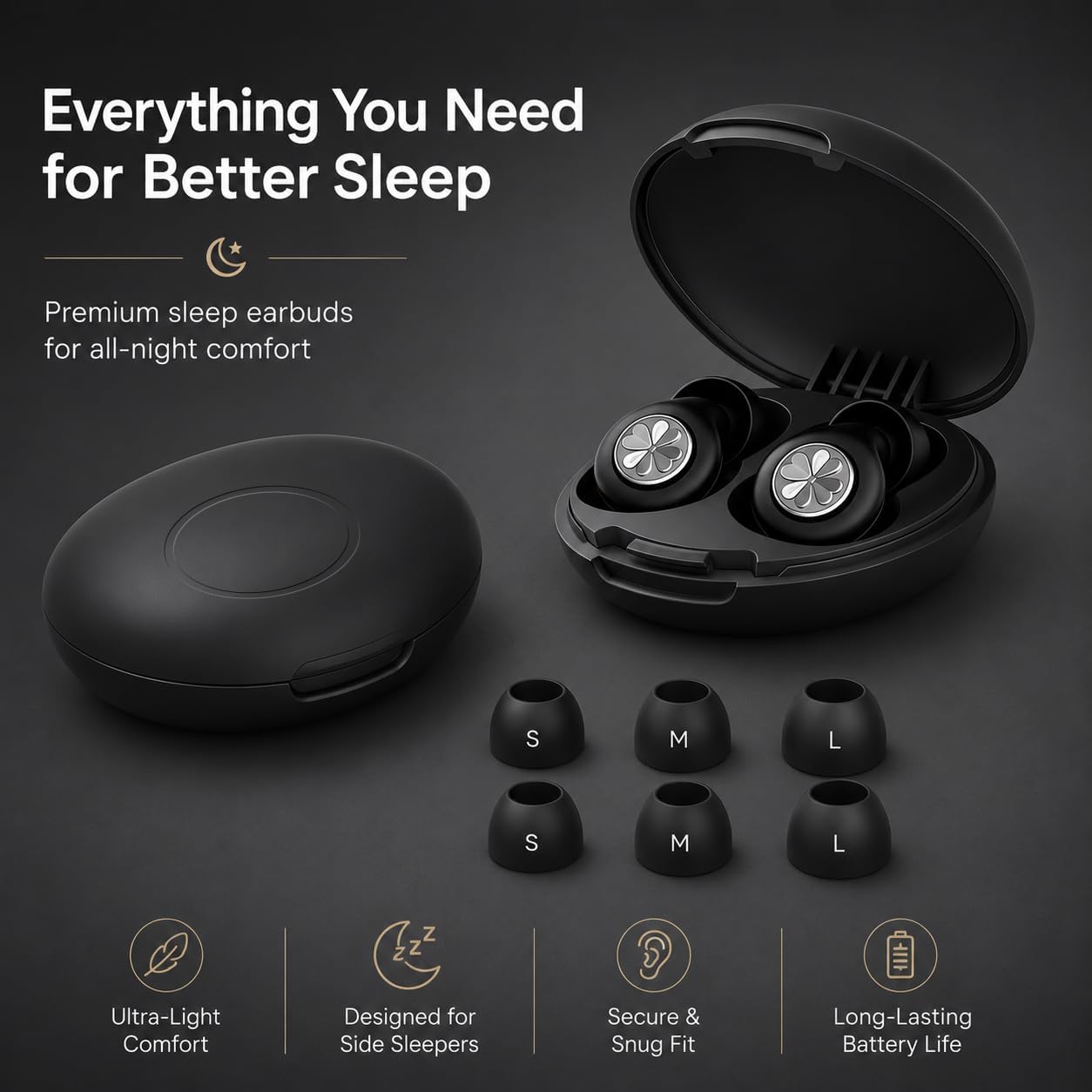 HEKKE 45dB Ear Plugs for Sleeping, Soft Silicone for Side Sleepers, 4 Sizes | Reusable soft silicone with XS/S/M/L sizes for side sleepers, concerts, flights and hotels; carrying case included.