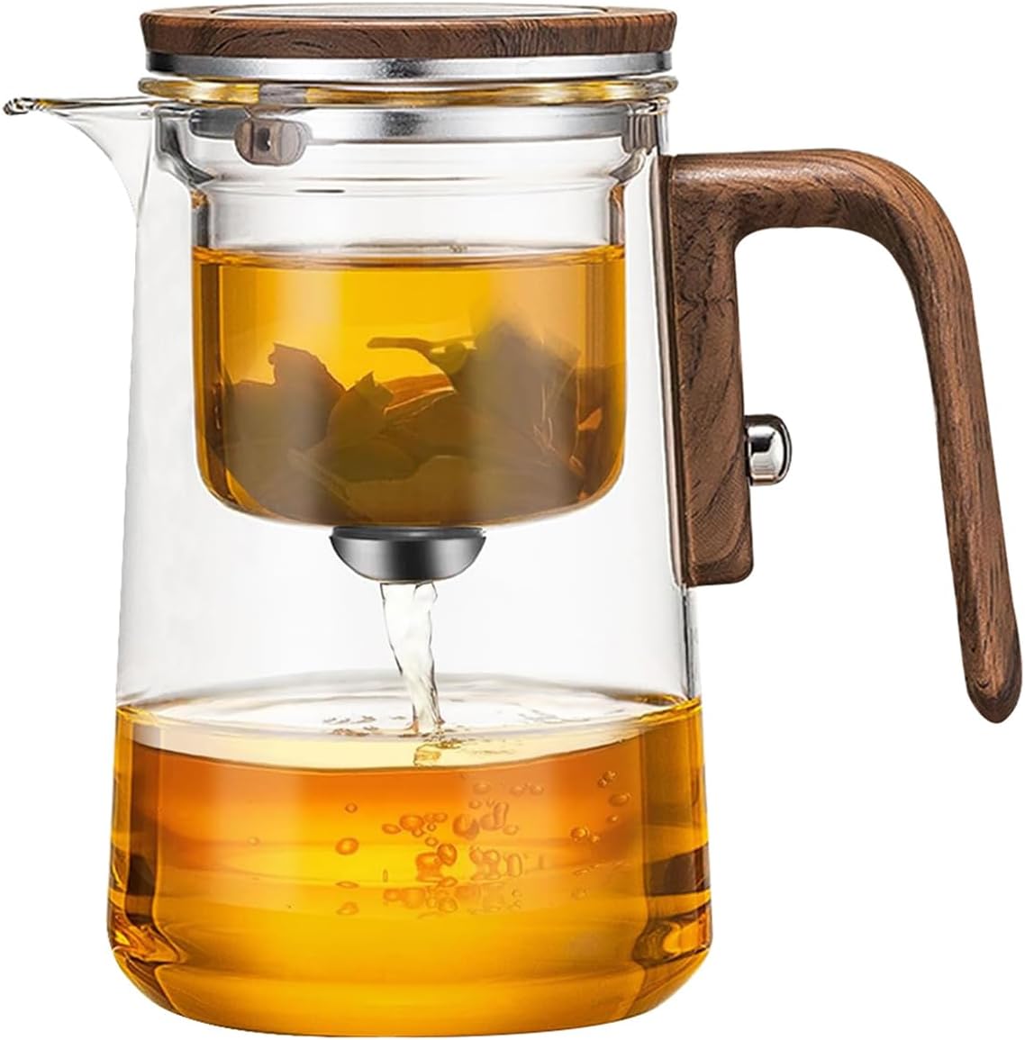 TeSabMi Magnetic Glass Teapot with Infuser, 27 oz, One-Touch Brewing | Heat-resistant borosilicate glass, detachable infuser and controlled tea separation for loose leaf, herbal and blooming tea