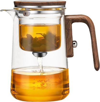 TeSabMi Magnetic Glass Teapot with Infuser, 27 oz, One-Touch Brewing | Heat-resistant borosilicate glass, detachable infuser and controlled tea separation for loose leaf, herbal and blooming tea