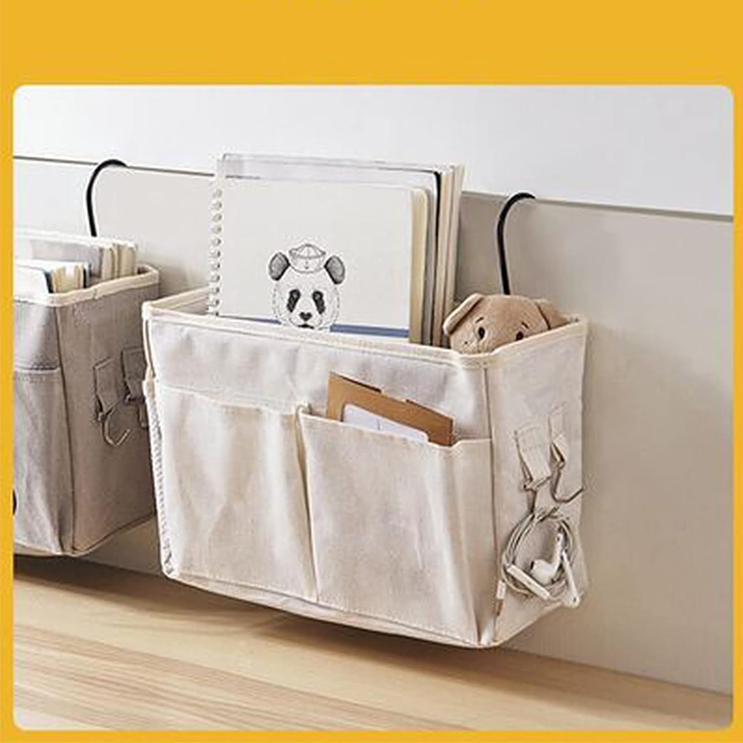 Bedside Caddy Hanging Bed Organizer Storage Bag Pocket for Dorm Rooms Bed Rails Nightstand Hanging Bag Cotton Linen Bedside Storage Pocket Organizer Basket for Bunk Bed Dorm Rooms(Grey)