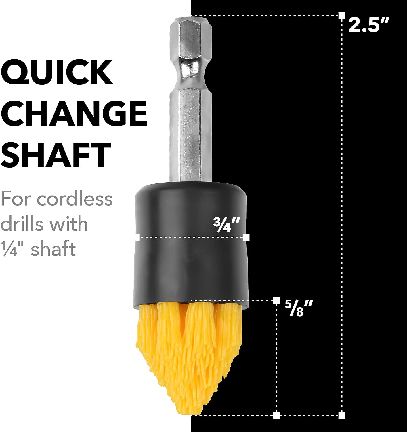 Impresa 4-Pack Drill Brush Attachment Set - Yellow, 5/8" Stiff Bristles - Efficient Cleaning, Quick-Change Shafts & Cordless Drill Fit - Versatile Tile Cleaning & Tile Grout