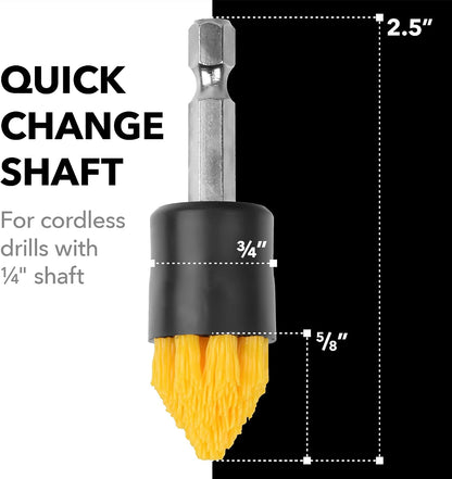 Impresa 4-Pack Drill Brush Attachment Set - Yellow, 5/8" Stiff Bristles - Efficient Cleaning, Quick-Change Shafts & Cordless Drill Fit - Versatile Tile Cleaning & Tile Grout