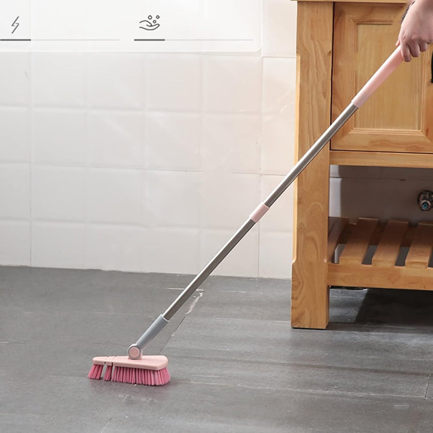 Cleaning Brush with Long Handle Floor Scrubbers for Tub Tile Cleaning Supplies Scrub Brush for Bathroom Bathtub Toilet Floor Kitchen Apartment Essentials forfor Women Men (Pink)