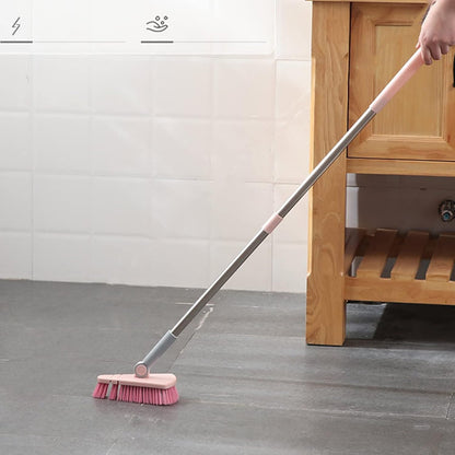 Cleaning Brush with Long Handle Floor Scrubbers for Tub Tile Cleaning Supplies Scrub Brush for Bathroom Bathtub Toilet Floor Kitchen Apartment Essentials forfor Women Men (Pink)