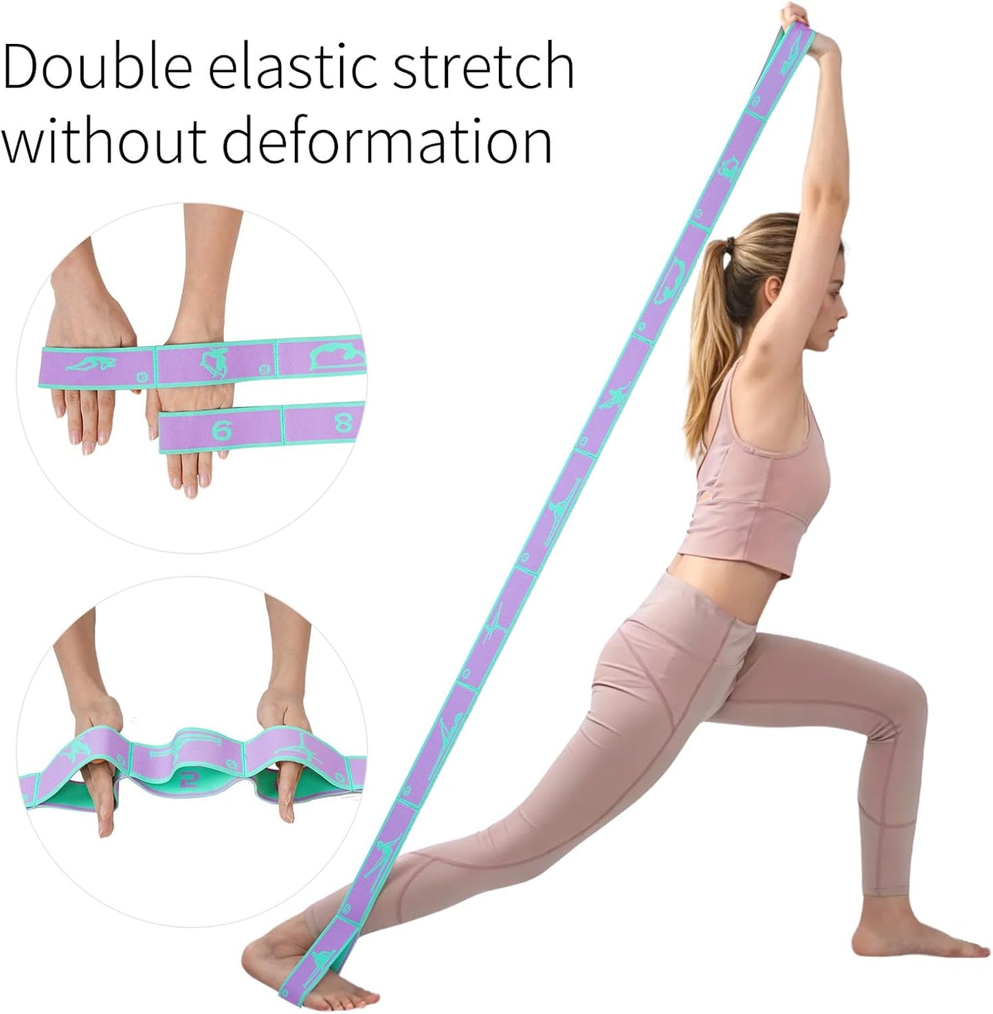 9 Loops Elastic Yoga Stretching Strap Pattern Guide, Resistance Stretch Band for Flexibility, Pilates, Dance, Gymnastics, Ballet, Physical Therapy, Leg & Body Stretching