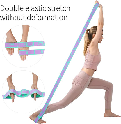 9 Loops Elastic Yoga Stretching Strap Pattern Guide, Resistance Stretch Band for Flexibility, Pilates, Dance, Gymnastics, Ballet, Physical Therapy, Leg & Body Stretching