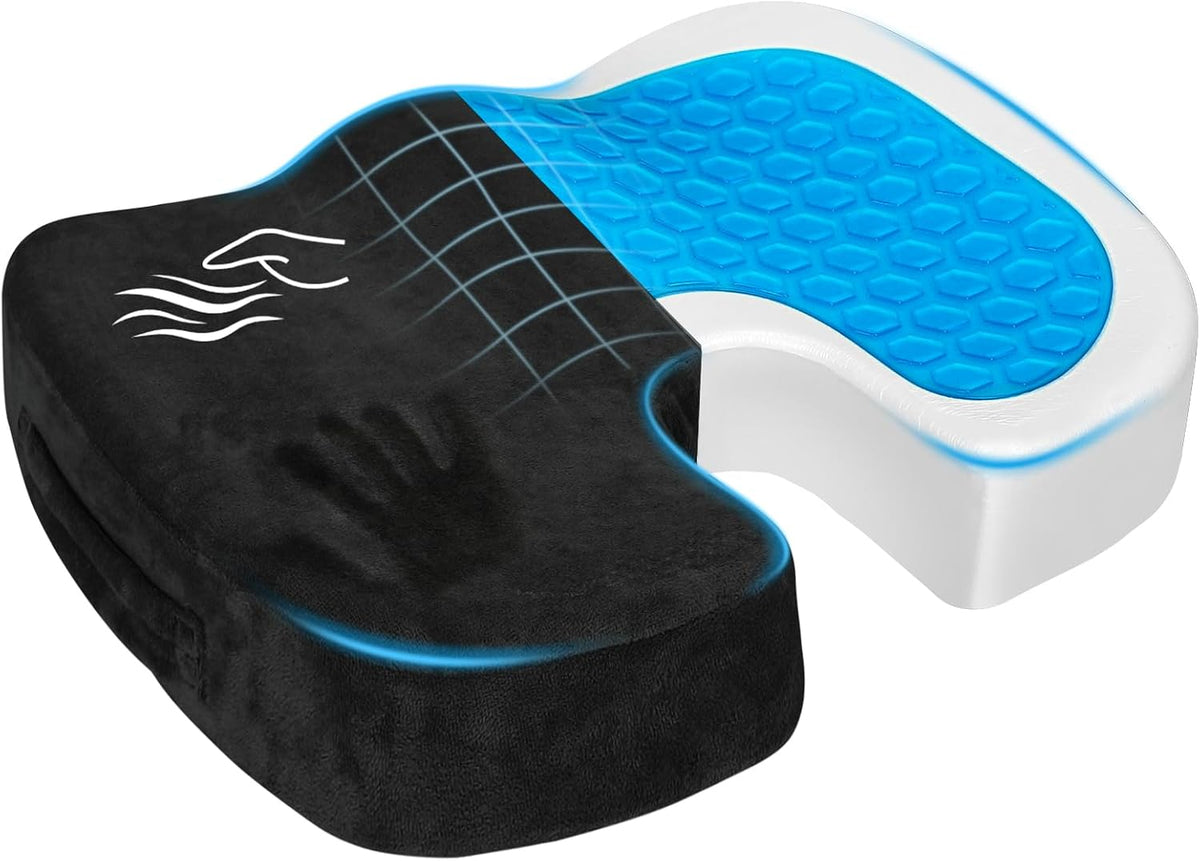 Season Guard Gel Memory Foam Seat Cushion for Tailbone Pain Relief, Black