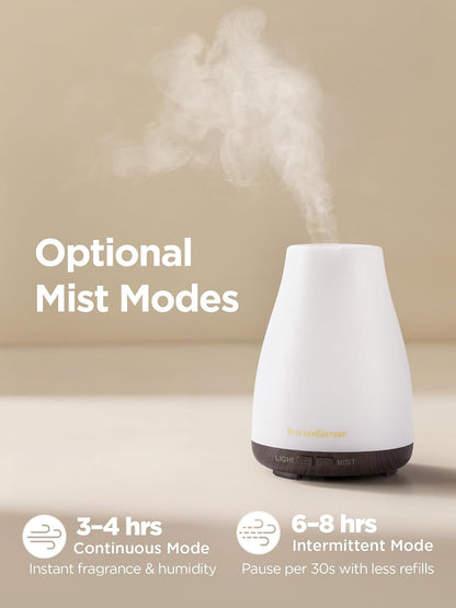 InnoGear Essential Oil Diffuser, Ultrasonic Diffusers for Home Aromatherapy Humidifier for Bedroom Room 7 Colors LED 2 Mist Mode Auto Off, Basic White