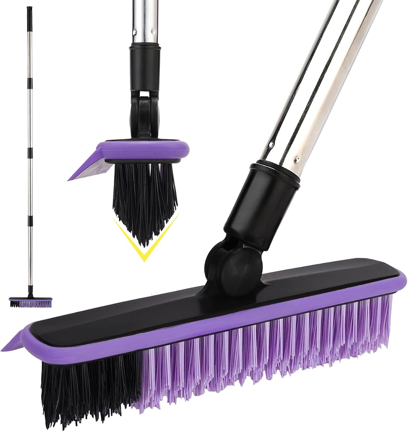 Grout Cleaner Brush with Long Handle, V-Shaped Floor Scrub Brush Swivel Grout Brush Stiff Bristle Floor Grout Scrubber for Bathroom, Tile Line, Crevice, Kitchen, Wall, Deck, Garage (Green)