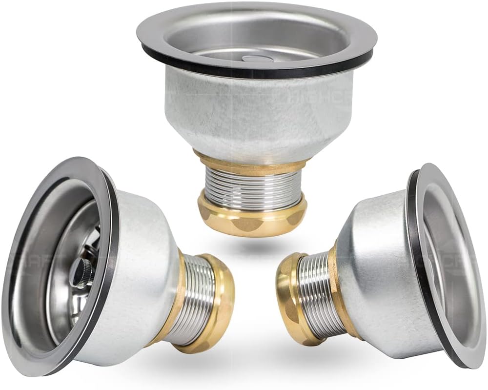 Highcraft 9754 Kitchen Sink (3-1/2 Inch) Stainless Steel Drain Assembly With Strainer Basket and Snaplock Stopper Long Extended Shank (3-3/4 Inch)