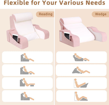 Foldable Reading Pillow for Sitting in Bed Adult, White/Grey, 19"