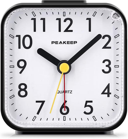Peakeep Small Battery Operated Analog Travel Alarm Clock Silent