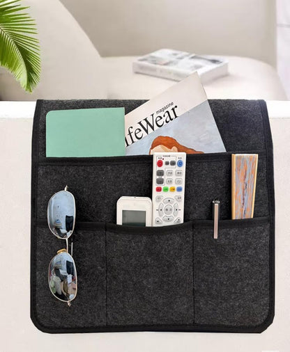 Bedside Caddy, Sofa Caddy, Storage Organizer Pocket for Dorm, Bedroom, 5 Pockets Felt Organizer for Magazine, Remote, Phone, Tablet, Pad, Glasses, Pen, Remote Control (Light Grey-Short)