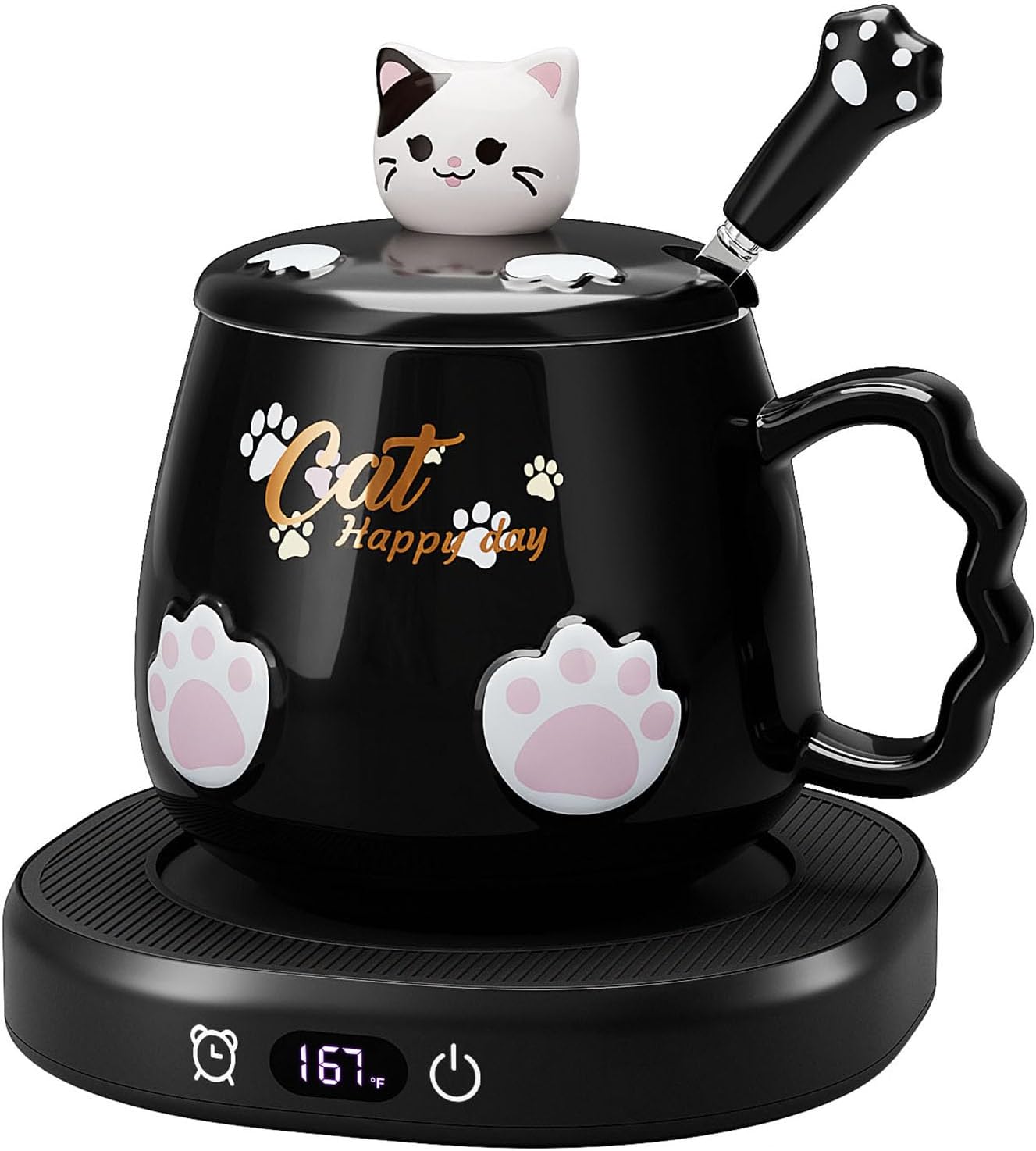 Bgbg Coffee Mug Warmer & Cute Cat Mug Set, Beverage Cup Warmer for Desk Home Office with Three Temperature Up to 140℉/ 60℃, Coffee Warmer for Cocoa Milk Tea Water Candle, 8 Hours Auto Shut Off