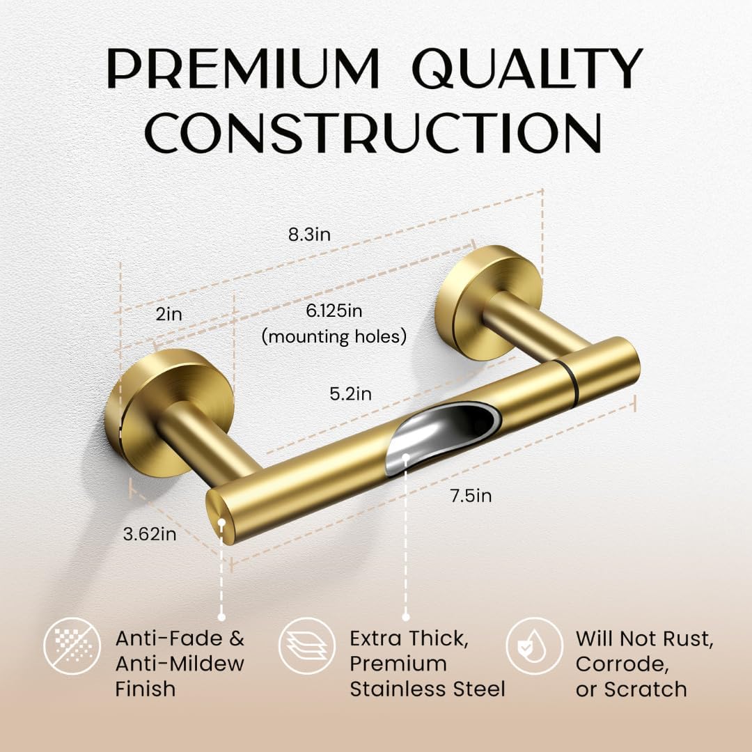 Day Moon™ - Toilet Paper Holder with Shelf - Modern Roll Holder for Bathroom - 1 Pack - Wall Mount - with Storage, Gold